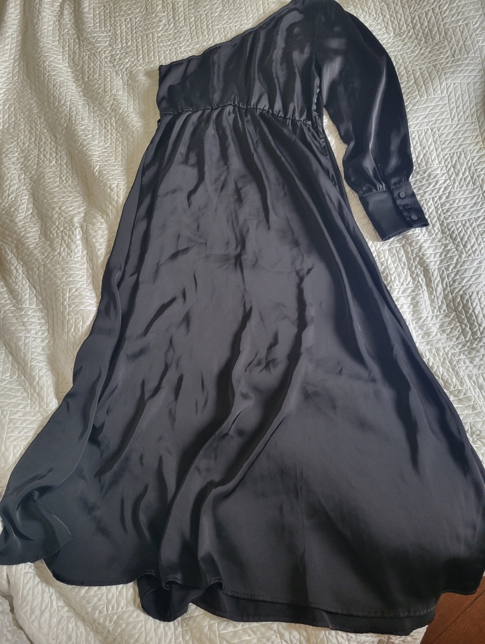 Kirundo One Shoulder Satin Midi Dress Black Size L Minimalist Reformation Style - Picture 6 of 8